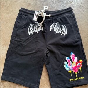 Black Graphic Shorts with Crystal Design